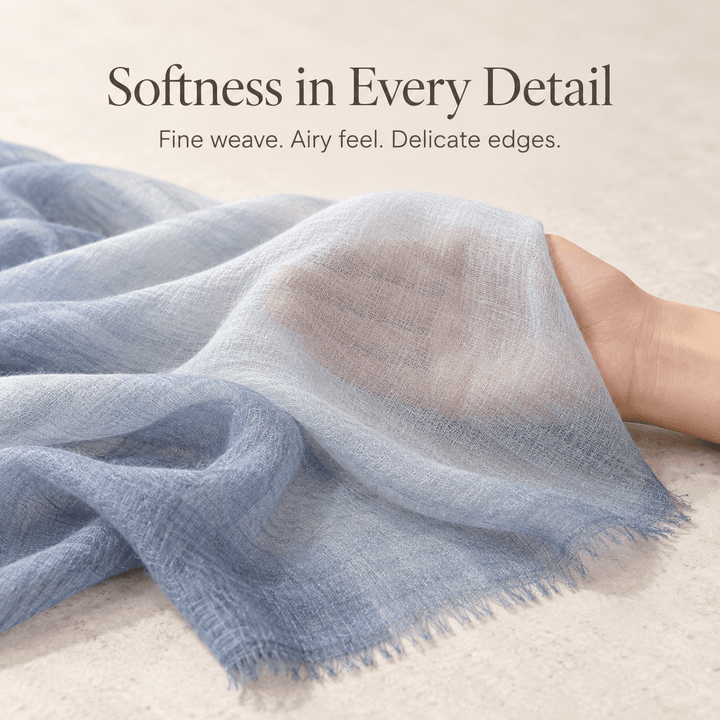 Misty Sky Ombré 100% Ultra-Fine Cashmere Scarf Shawl – Lightweight Oversized Wrap for Year-Round Wear