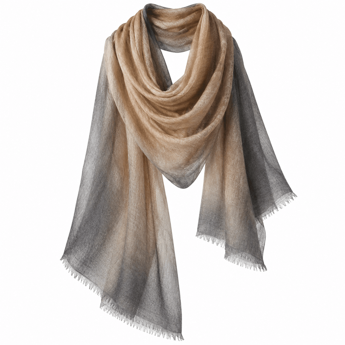 Smoky Taupe Ombré 100% Ultra-Fine Cashmere Scarf Shawl – Lightweight Oversized Wrap for Year-Round Wear | Avelorie