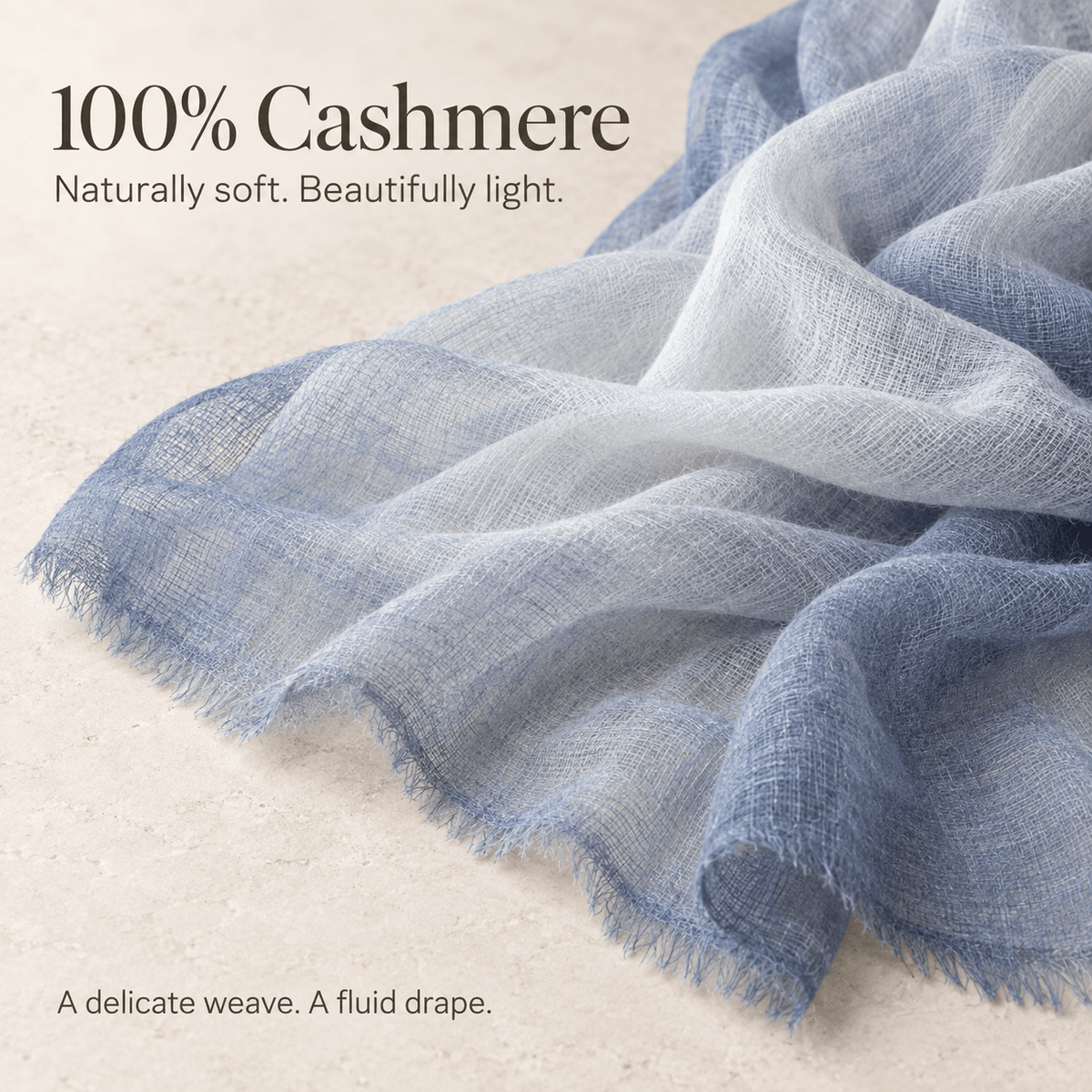 Misty Sky Ombré 100% Ultra-Fine Cashmere Scarf Shawl – Lightweight Oversized Wrap for Year-Round Wear