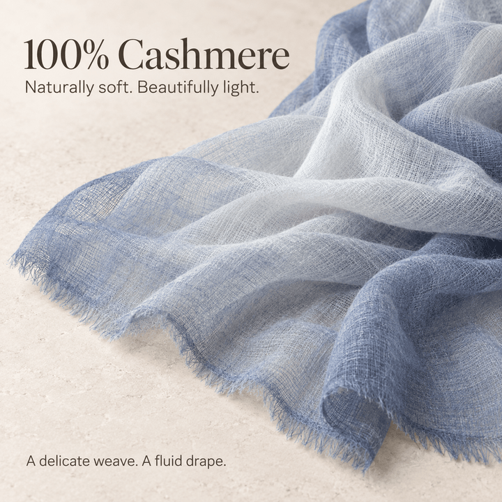 Misty Sky Ombré 100% Ultra-Fine Cashmere Scarf Shawl – Lightweight Oversized Wrap for Year-Round Wear