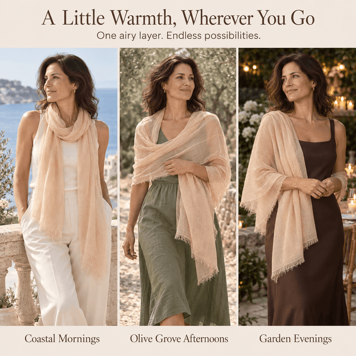 Warm Sand 100% Ultra-Fine Cashmere Scarf Shawl – Lightweight Oversized Wrap for Year-Round Wear | Avelorie